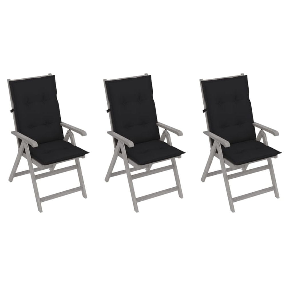 Vidaxl Záhradné sklápacie stoličky 3 ks s podložkami akáciový masív